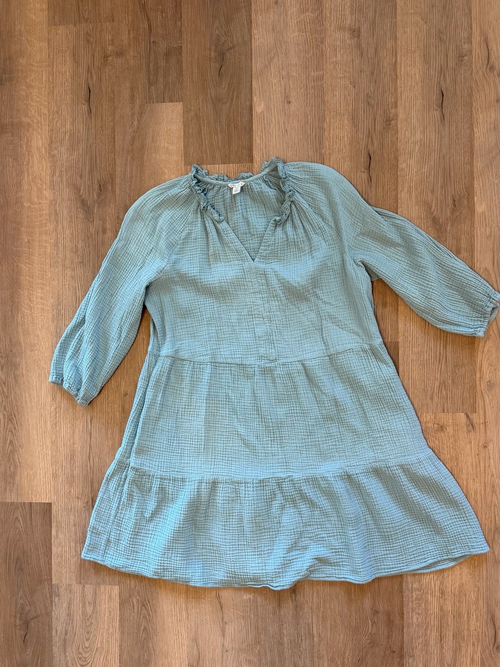 Cato Teal Green Gauze Tiered Mini Dress XL With Pockets